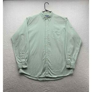 Ralph Lauren Vintage Button Down Shirt Mens Large Green White Stripe Preppy Dad